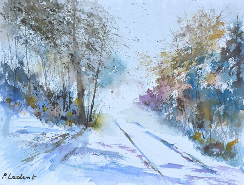 Winterpath - watercolor von Pol Ledent, Werk auf Papier kaufen auf Singulart