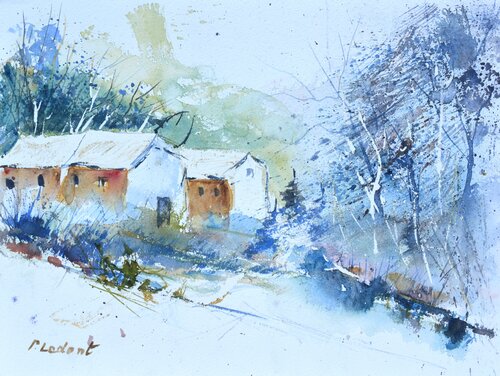 Three houses  - watercolor di Pol Ledent, Opera su carta in vendita su Singulart