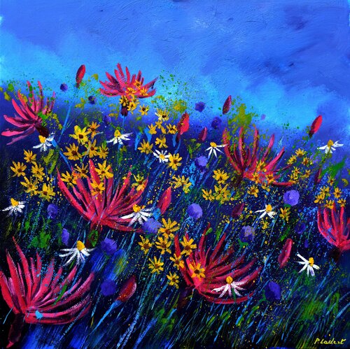 Wild pink flowers by Pol Ledent, Painting for Sale on Singulart