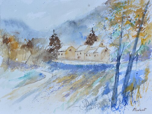 Rural village  - watercolor par Pol Ledent, Œuvre sur papier en vente sur Singulart