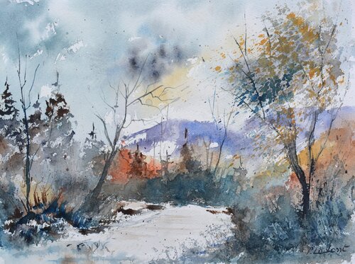 A hill in the far- watercolor di Pol Ledent, Opera su carta in vendita su Singulart