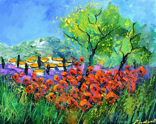 Red poppies  in Provence - 5423 van Pol Ledent, Schilderij te koop op Singulart