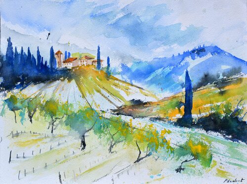 Tuscany- watercolor by Pol Ledent, 종이 for Sale on Singulart