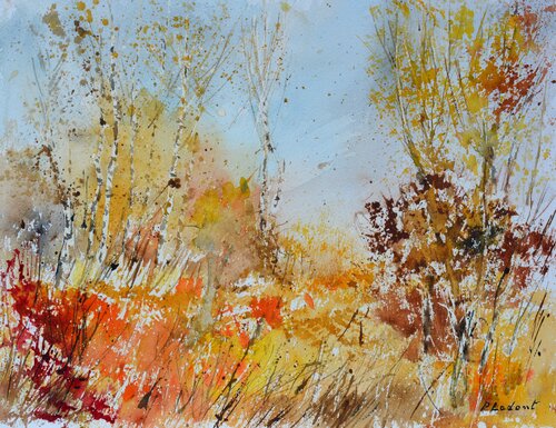 Autumn in the wood  - watercolor di Pol Ledent, Opera su carta in vendita su Singulart