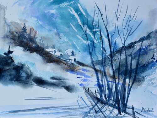 Snowy mountain- watercolor Pol Ledent