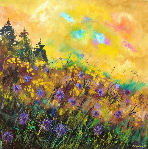 Cornflowers at dusk 77 van Pol Ledent, Schilderij te koop op Singulart