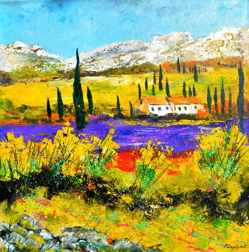 Lavander and brooms in Provence van Pol Ledent, Schilderij te koop op Singulart