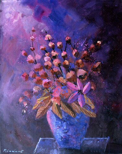 Purple still life   45 van Pol Ledent, Schilderij te koop op Singulart