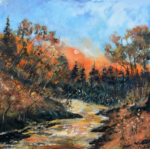 Moonshine on the river Lesse- 8823 di Pol Ledent, Pittura in vendita su Singulart