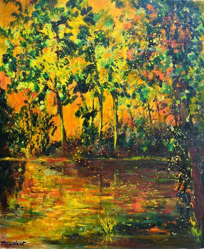 Sunset on a pond van Pol Ledent, Schilderij te koop op Singulart