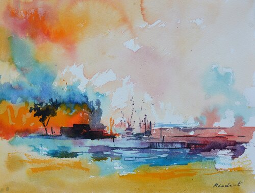 Skyline  - abstract watercolor di Pol Ledent, Opera su carta in vendita su Singulart