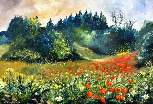 Poppies in my countryside  -  7523 van Pol Ledent, Schilderij te koop op Singulart