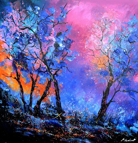 Sunset in the wood by Pol Ledent, 회화 for Sale on Singulart