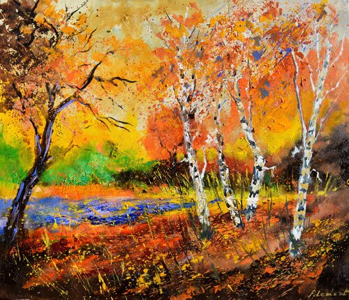 The rich colours of a wood in autumn by Pol Ledent, 회화 for Sale on Singulart