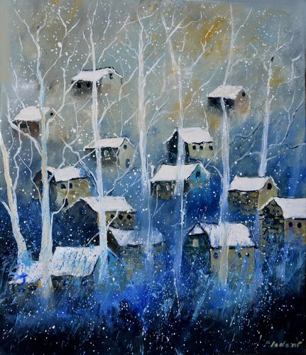 A  peaceful village in wintertime in my countryside 76 van Pol Ledent, Schilderij te koop op Singulart