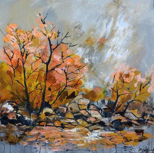 Along the river in autumn    552021 di Pol Ledent, Pittura in vendita su Singulart
