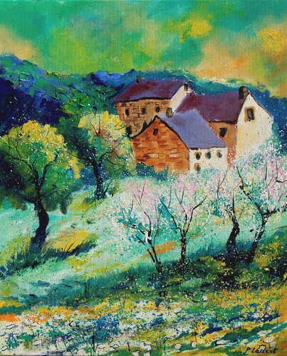 A few houses in spring van Pol Ledent, Schilderij te koop op Singulart