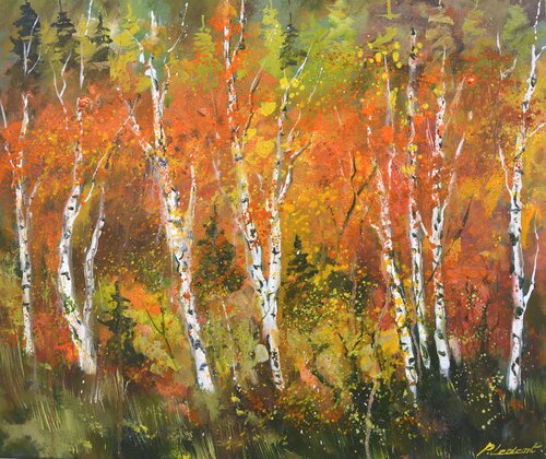 Aspentrees in autumn  76 van Pol Ledent, Schilderij te koop op Singulart