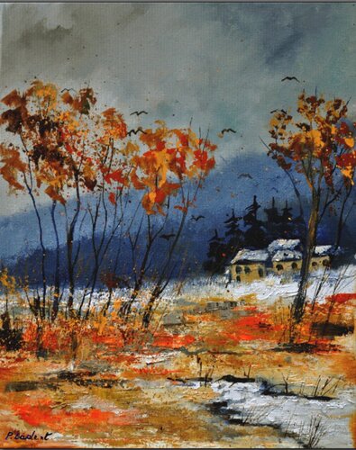 Orange colours  in winter di Pol Ledent, Pittura in vendita su Singulart