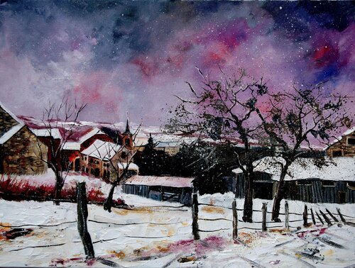 Snowy landscape 86 - Hulsonniaux van Pol Ledent, Schilderij te koop op Singulart