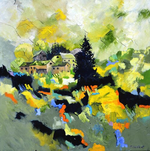 A little village in an abstract environment di Pol Ledent, Pittura in vendita su Singulart