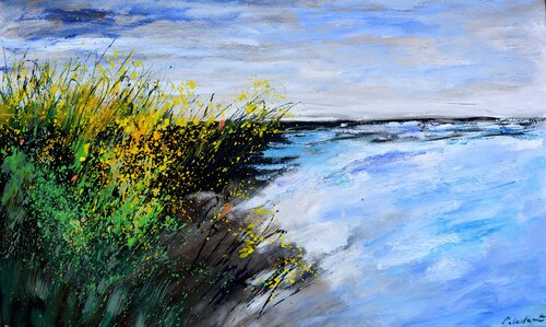 Seascape with wild flowers on the shore -  106 van Pol Ledent, Schilderij te koop op Singulart
