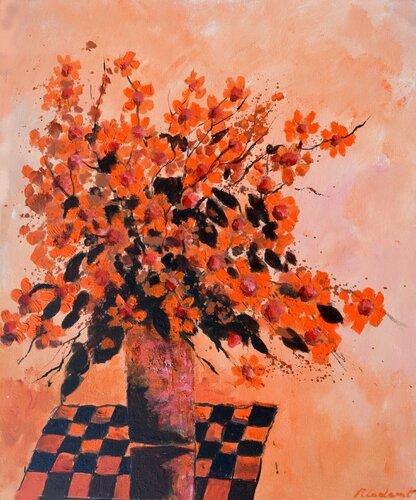 Still life - pantone colour 2024 peach fuzz van Pol Ledent, Schilderij te koop op Singulart
