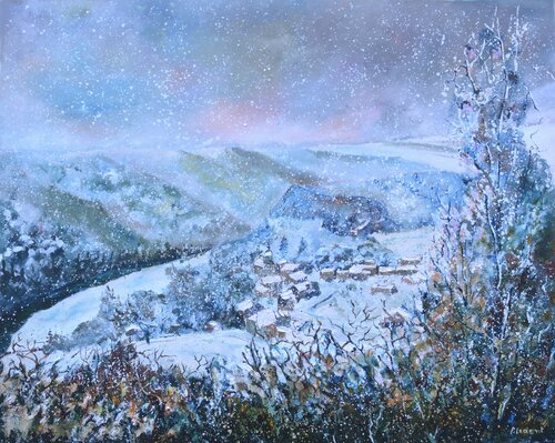 Sonw in the valley par Pol Ledent, Peinture en vente sur Singulart