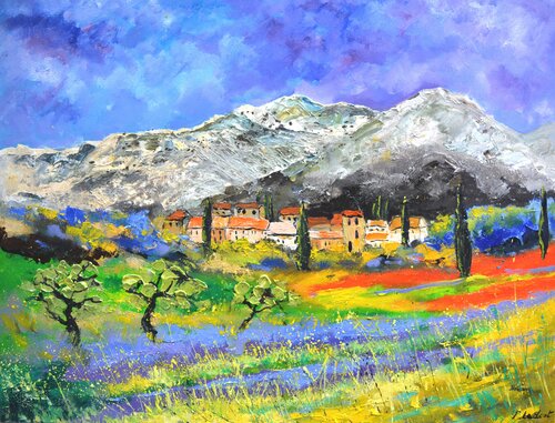 Provence lavender and poppies - 9724 di Pol Ledent, Pittura in vendita su Singulart