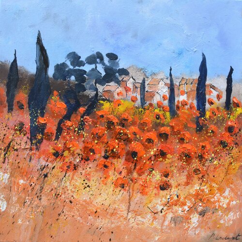 Red poppies   in Provence - 6624 von Pol Ledent, Malerei kaufen auf Singulart