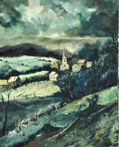 Peaceful village in my countryside di Pol Ledent, Pittura in vendita su Singulart