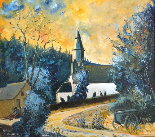 Old village -  Our Opont Belgium di Pol Ledent, Pittura in vendita su Singulart