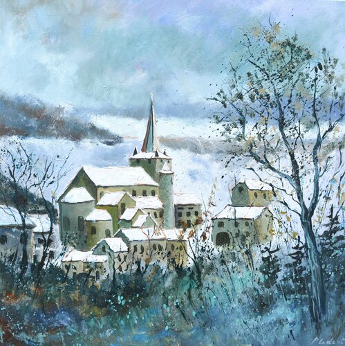 Winter in Celles, one of the most beautiful villages in Wallonia - Belgium by Pol Ledent, 회화 for Sale on Singulart