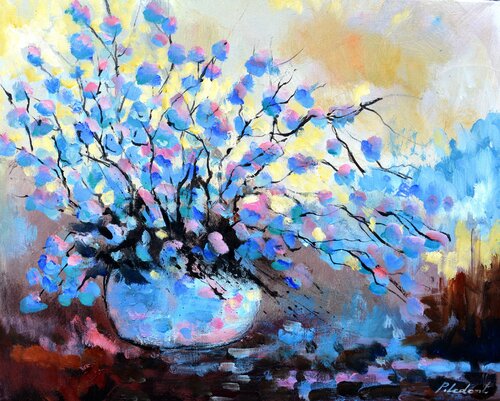 Blue and pink still life di Pol Ledent, Pittura in vendita su Singulart