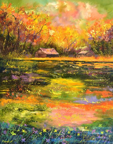 Pond in Autumn  10824 di Pol Ledent, Pittura in vendita su Singulart
