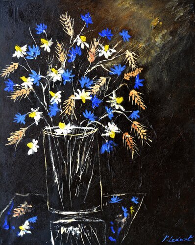 Still life wild fieldflowers di Pol Ledent, Pittura in vendita su Singulart