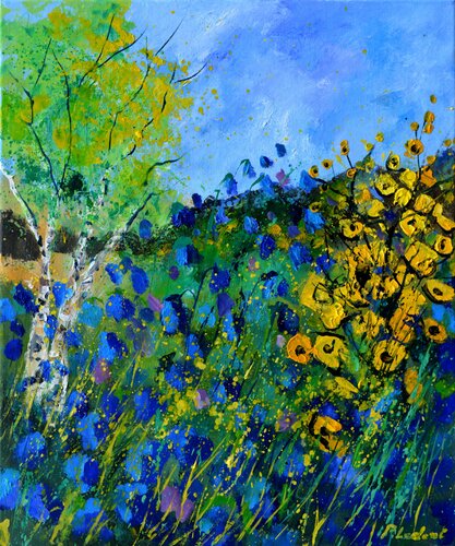 Summer blue flowers van Pol Ledent, Schilderij te koop op Singulart