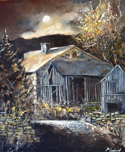 Moonlight on the barn by Pol Ledent, 회화 for Sale on Singulart