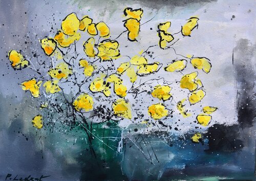 Yellow flowers van Pol Ledent, Werk op papier te koop op Singulart