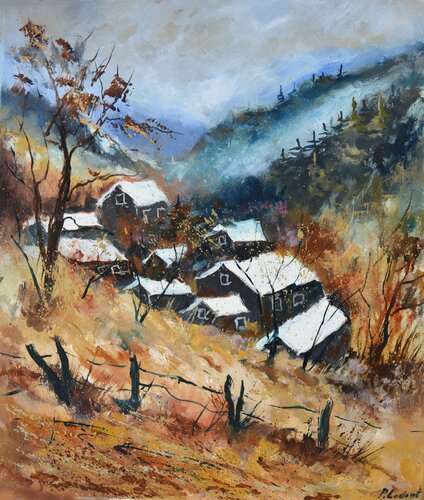 Mountain village in winter von Pol Ledent, Malerei kaufen auf Singulart