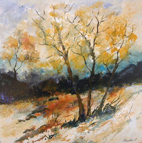 Three trees in autumn van Pol Ledent, Schilderij te koop op Singulart