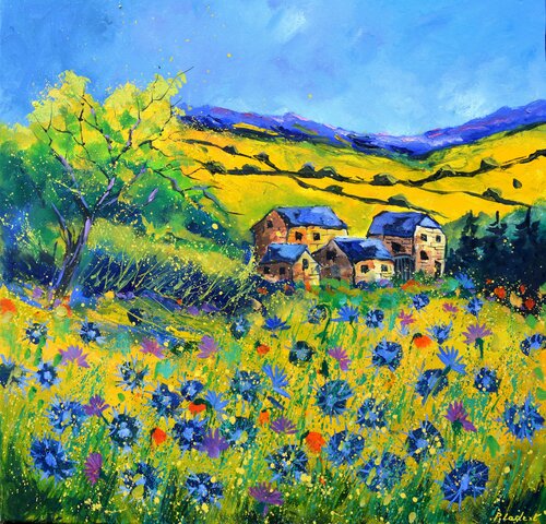 Summer blue cornflowers in my countryside - 8824 van Pol Ledent, Schilderij te koop op Singulart