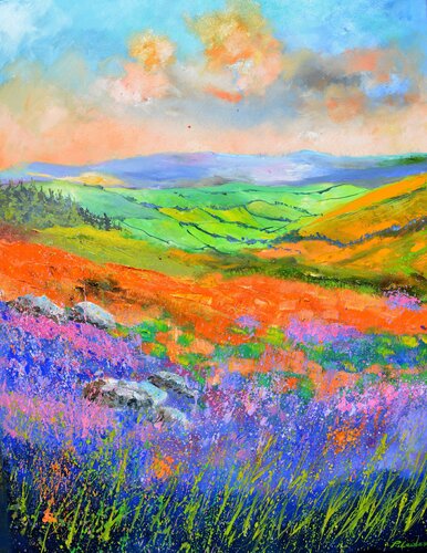Blooming scottish moors van Pol Ledent, Schilderij te koop op Singulart