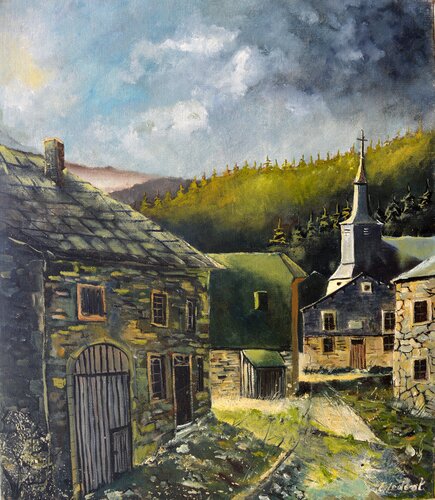 Old village in my countryside -  Vresse de Pol Ledent, Pintura a la venta en Singulart
