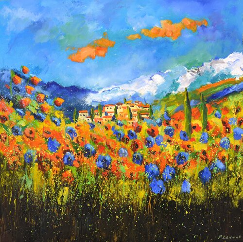 Poppies  in Tuscany by Pol Ledent, Painting for Sale on Singulart