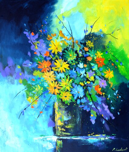 Colourful summer still life 6725 van Pol Ledent, Schilderij te koop op Singulart