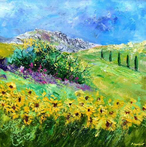Sunflowers -66 van Pol Ledent, Schilderij te koop op Singulart