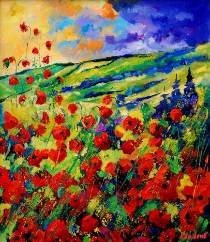 Red poppies 7825 van Pol Ledent, Schilderij te koop op Singulart