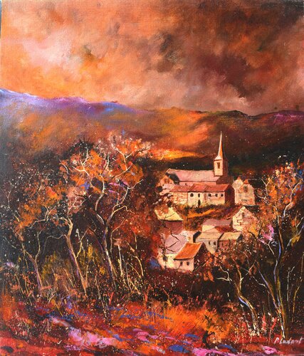 Hour, les toits rêvent au crépuscule von Pol Ledent, Malerei kaufen auf Singulart