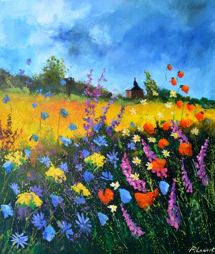 Old chapel in summer van Pol Ledent, Schilderij te koop op Singulart